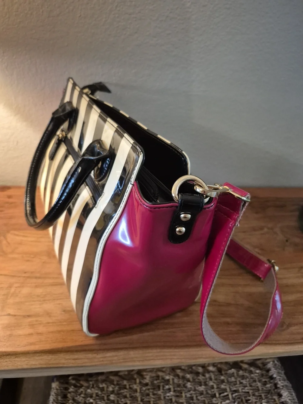 Mario Hernandez Striped Handbag with Crossbody Strap